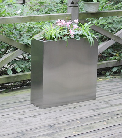 FO-9033 outdoor large rectangular silver stainless steel planters